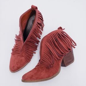 Coconuts by Matisse Lambert Ankle Bootie Slip On Fringe Faux Leather Women's 8.5